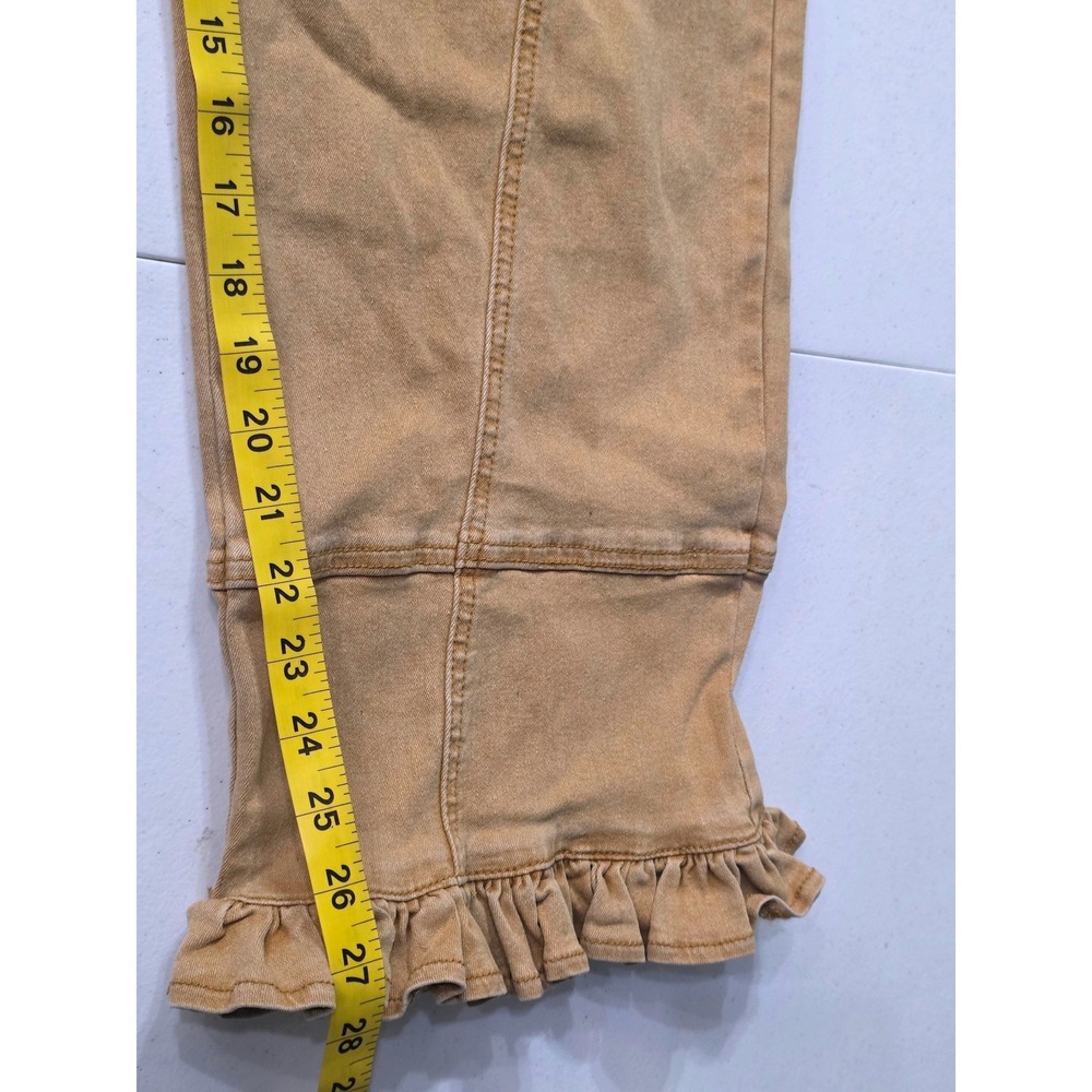 Tan High Waisted Wide Leg Ruffle Hem Cropped Pants Womens Size L Camel Boho - Picture 7 of 9